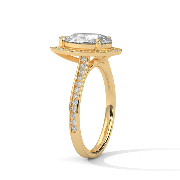 2.34 CT Total Pear Cut Lab-Grown Diamond Halo Ring with Pave Band