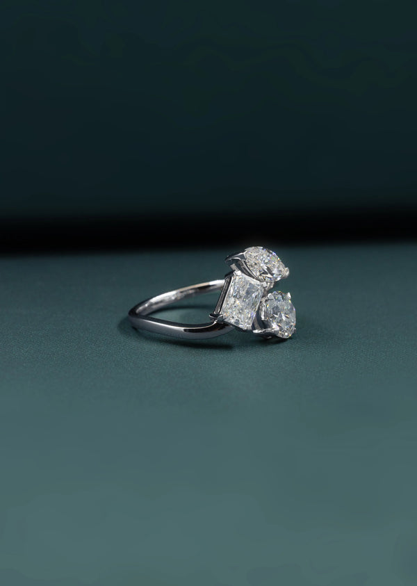 2.15 CTW Multi-Shape Three Stone Lab-Grown Diamond Ring in Gold