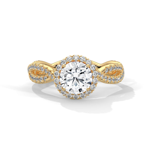 1.48 CT Round Cut Lab-Grown Diamond Halo Ring with Twisted Pavé Band