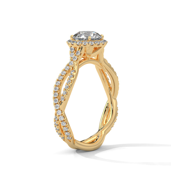 1.48 CT Round Cut Lab-Grown Diamond Halo Ring with Twisted Pavé Band