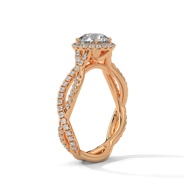 1.48 CT Round Cut Lab-Grown Diamond Halo Ring with Twisted Pavé Band