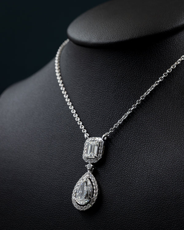 4.03 CTW Pear & Emerald Cut Halo Lab-Grown Diamond Pendant Necklace