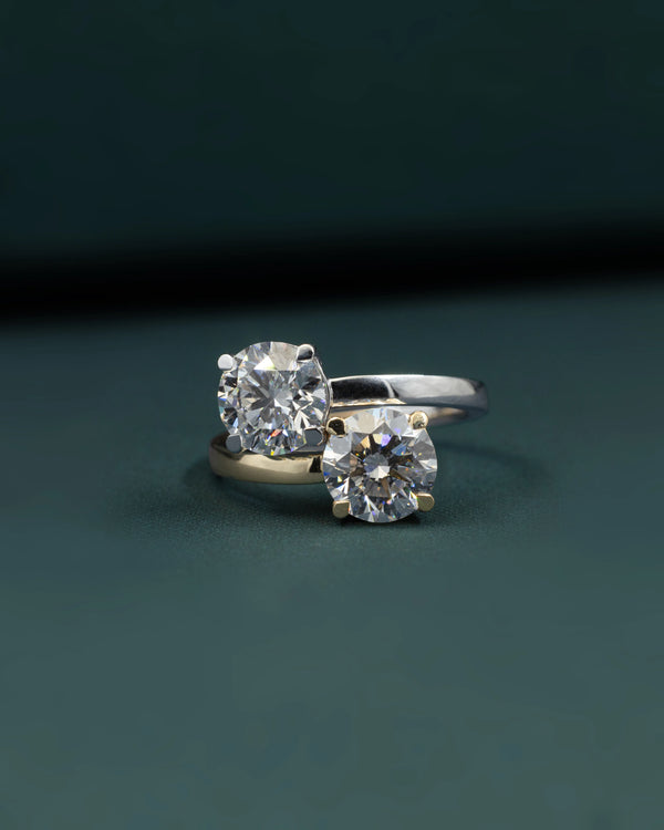 3.42 CT Round Cut CVD Lab-Grown Diamond Two Stone Bypass Ring