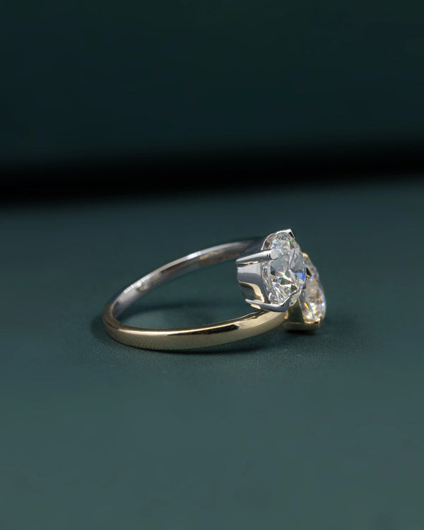 3.42 CT Round Cut CVD Lab-Grown Diamond Two Stone Bypass Ring