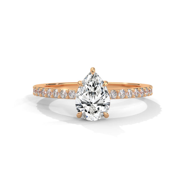 1.50 CT Pear & Round Lab-Grown Diamond Solitaire Ring with Pavé Band