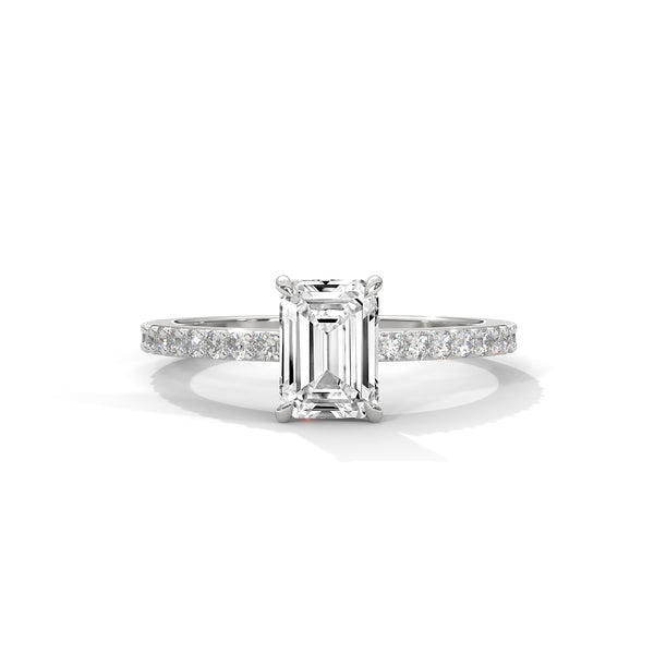1.25 CT Emerald Cut Lab-Grown Diamond Solitaire Ring with Pavé Band