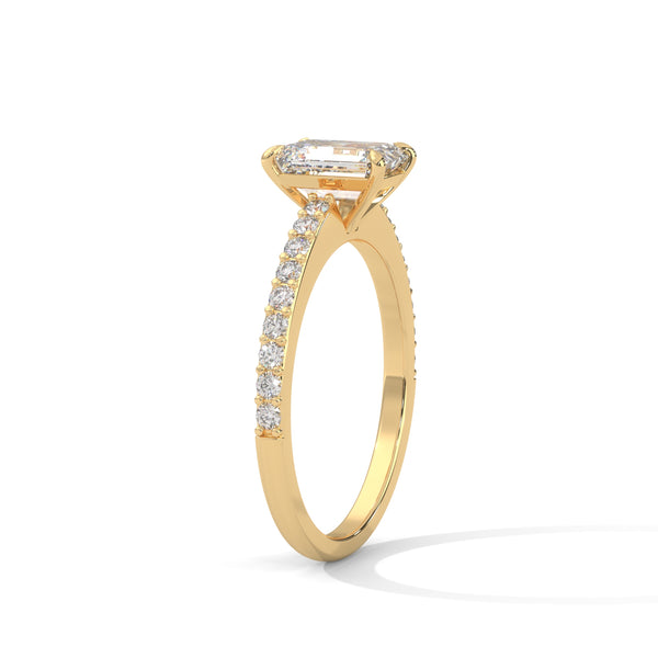 1.25 CT Emerald Cut Lab-Grown Diamond Solitaire Ring with Pavé Band