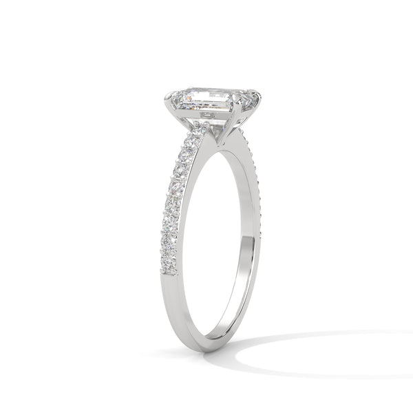 1.25 CT Emerald Cut Lab-Grown Diamond Solitaire Ring with Pavé Band