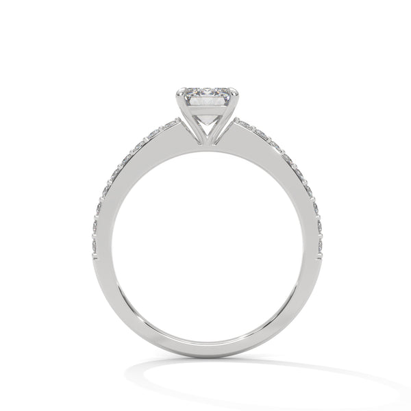 1.25 CT Emerald Cut Lab-Grown Diamond Solitaire Ring with Pavé Band