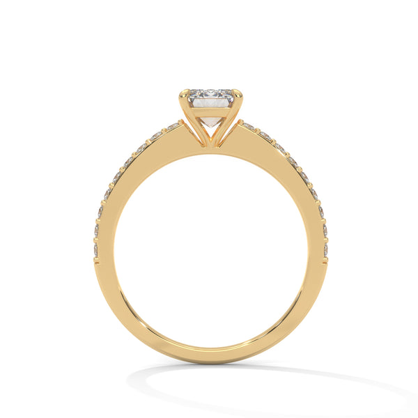 1.25 CT Emerald Cut Lab-Grown Diamond Solitaire Ring with Pavé Band