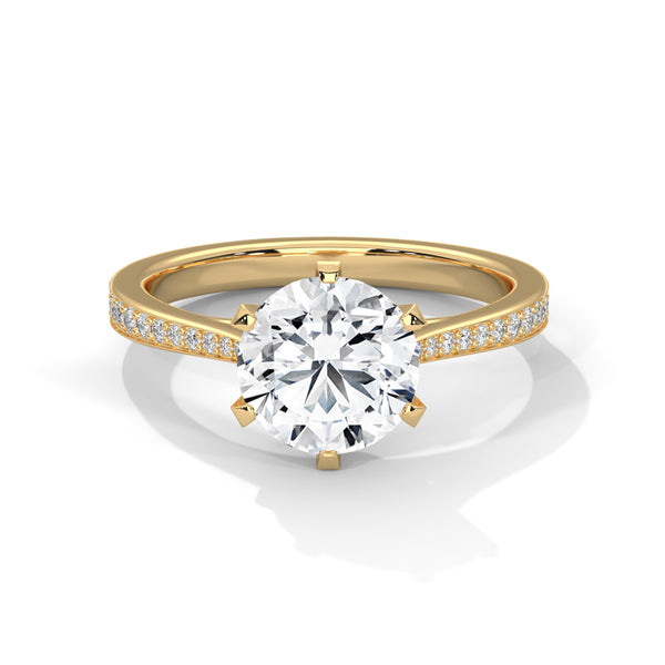 2.22 CT Total Round Lab-Grown Diamond Solitaire Ring with Pave Band