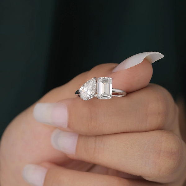 2.61 CT Total Emerald & Pear Lab-Grown Diamond Two-Stone Ring