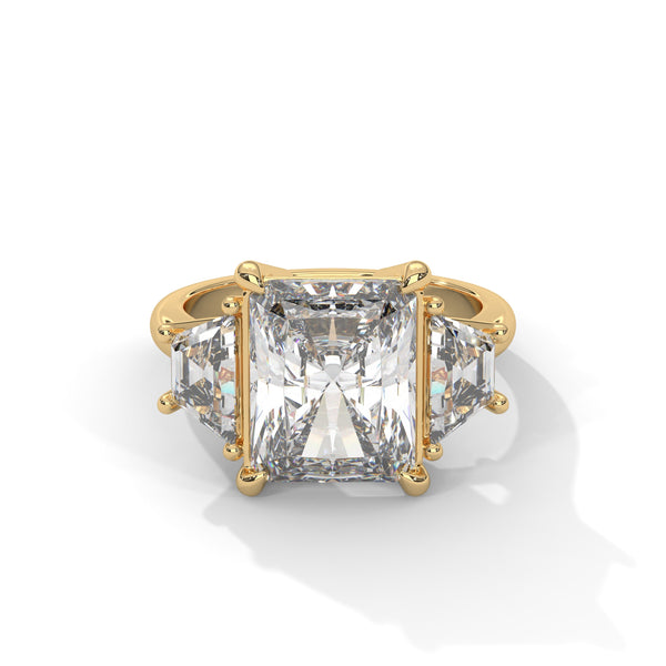 4.05 CT Radiant Cut Lab-Grown Diamond Three-Stone Ring with Trapezoid Side Stones
