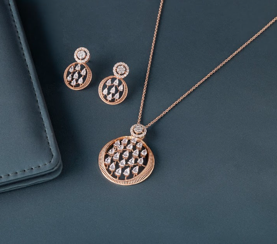 2.95 CT Pear & Round Lab-Grown Diamond Halo Disc Pendant & Earring Set