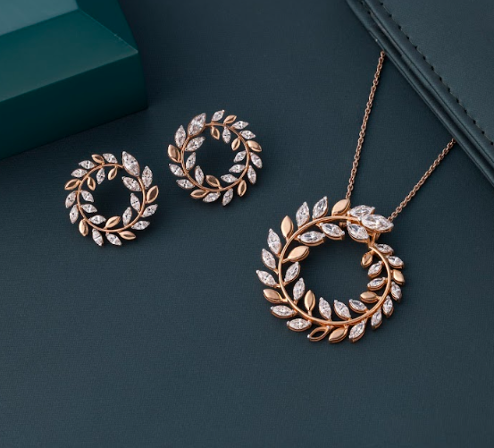 5.63 CT Marquise Lab-Grown Diamond Leaf Wreath Pendant & Earring Set