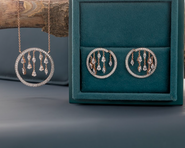 7.88 CT Marquise, Pear & Round Lab-Grown Diamond Circle Drop Pendant & Earring Set