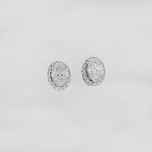 2.71 CT Oval & Round Halo CVD Lab-Grown Diamond Stud Earrings