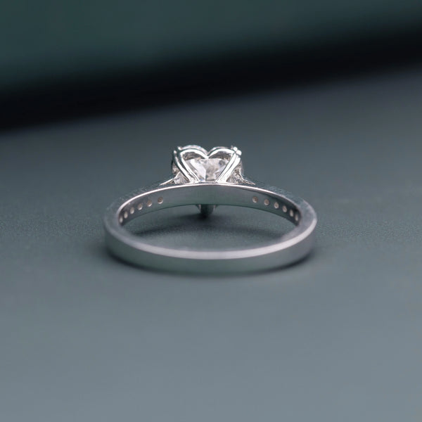 1.14 CT Total Heart Lab-Grown Diamond Engagement Ring with Pavé Band