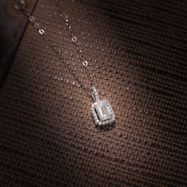 1.30 CT Emerald Cut Halo Lab-Grown Diamond Pendant