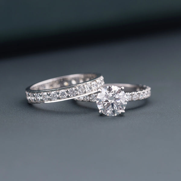 2.36 CT Total Round Lab-Grown Diamond Engagement Ring Set with Pavé Band
