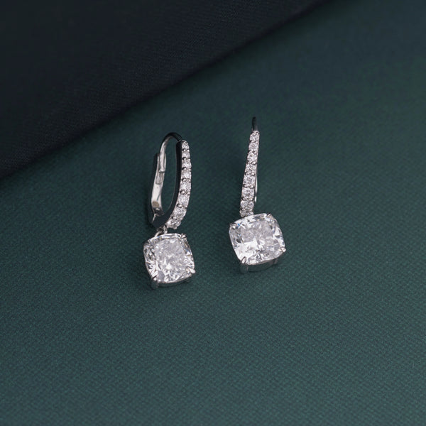 2.66 CTW Cushion Cut CVD Lab-Grown Diamond Drop Hoop Earrings with Pavé Accents
