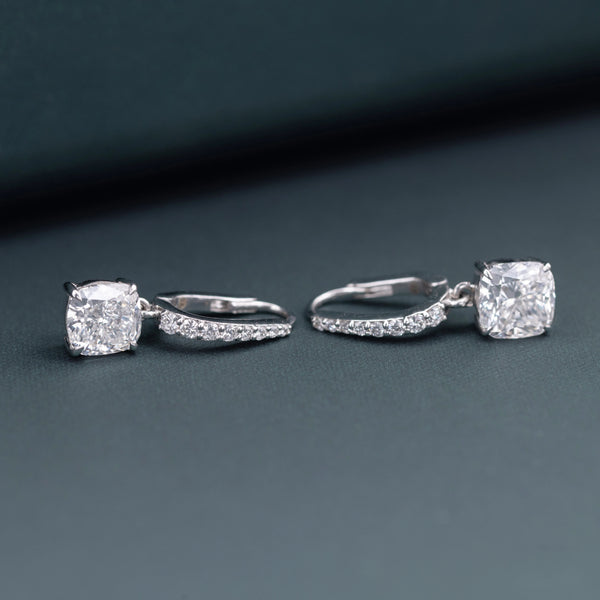 2.66 CTW Cushion Cut CVD Lab-Grown Diamond Drop Hoop Earrings with Pavé Accents