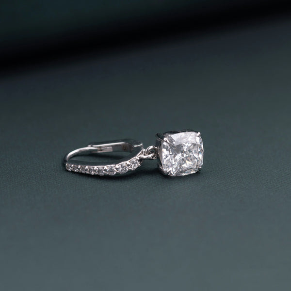 2.66 CTW Cushion Cut CVD Lab-Grown Diamond Drop Hoop Earrings with Pavé Accents