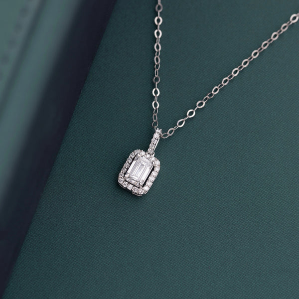 1.30 CT Emerald Cut Halo Lab-Grown Diamond Pendant