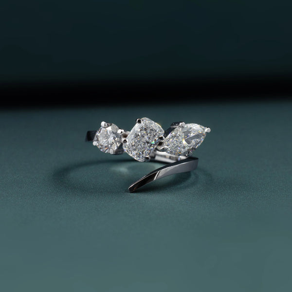 2.09 CTW Mixed-Cut Three Stone Lab-Grown Diamond Ring in Gold