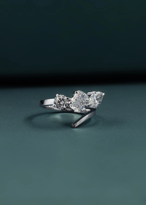 2.09 CTW Mixed-Cut Three Stone Lab-Grown Diamond Ring in Gold