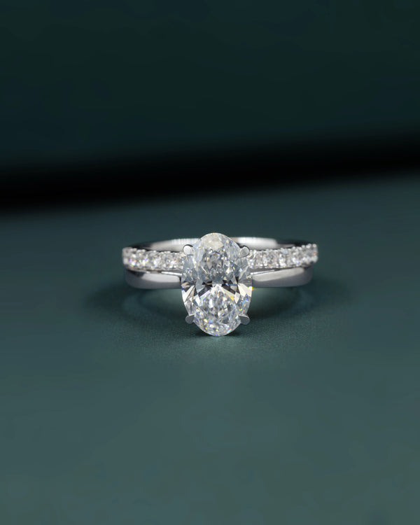 2.37 CTW Pear & Emerald Cut Lab-Grown Diamond Pave Engagement Ring