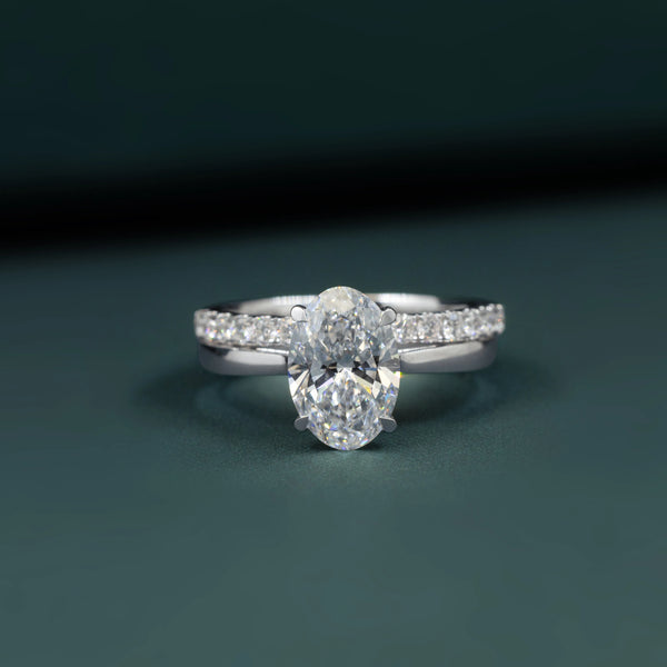 2.37 CTW Pear & Emerald Cut Lab-Grown Diamond Pave Engagement Ring