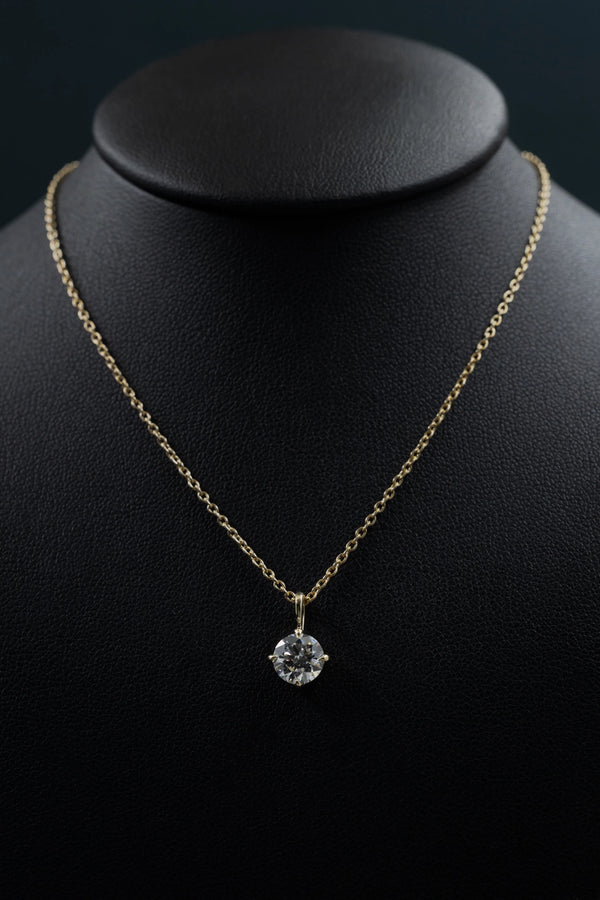 1.1 CTW Round Brilliant Solitaire Lab-Grown Diamond Pendant Necklace in Gold