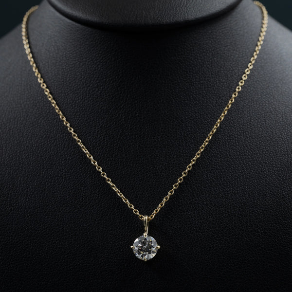 1.1 CTW Round Brilliant Solitaire Lab-Grown Diamond Pendant Necklace in Gold
