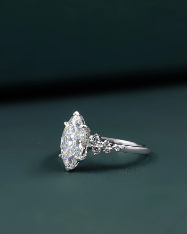 2.20 CTW Marquise Cut Lab-Grown Diamond Floral Accent Engagement Ring in Gold