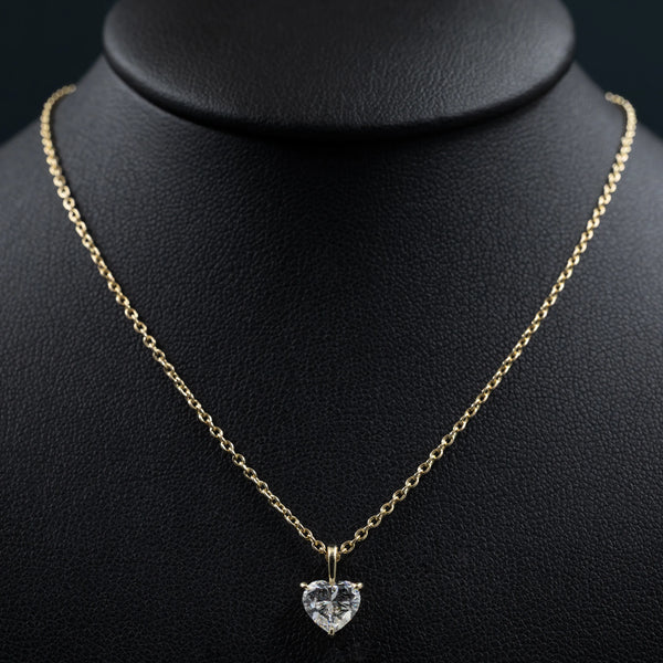 1.00 CTW Heart Cut Solitaire Lab-Grown Diamond Pendant Necklace in Gold