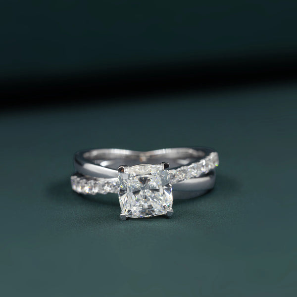 2.40 CTW Cushion Cut Lab-Grown Diamond Curved Pave Engagement Ring