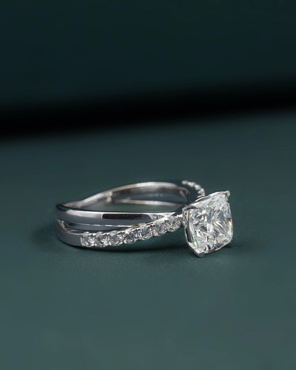 2.40 CTW Cushion Cut Lab-Grown Diamond Curved Pave Engagement Ring
