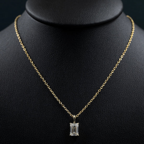 1.09 CT Emerald Cut Lab-Grown Diamond Solitaire Pendant Necklace