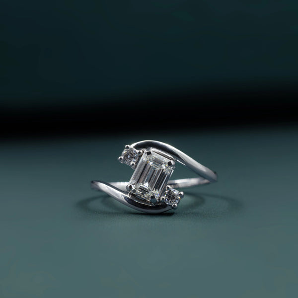 1.12 CTW Emerald Cut Lab-Grown Diamond Curved Bypass Ring