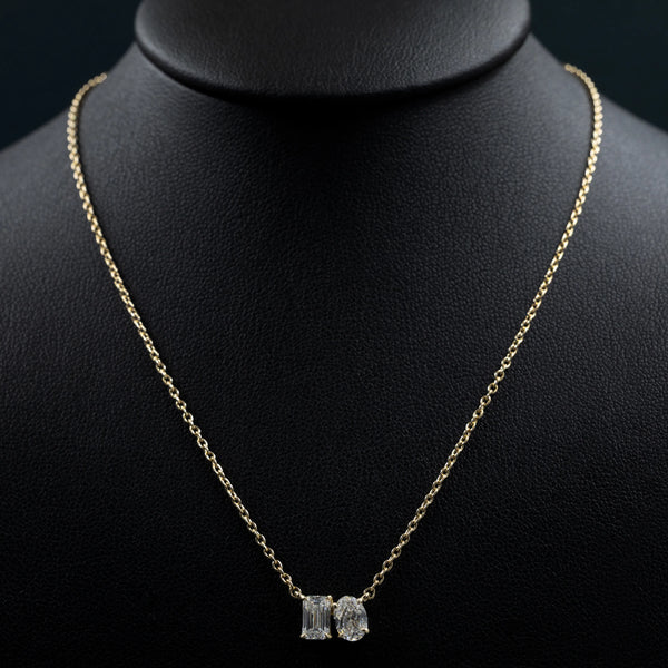 1.08 CTW Emerald & Oval Cut Lab-Grown Diamond Pendant Necklace in Gold