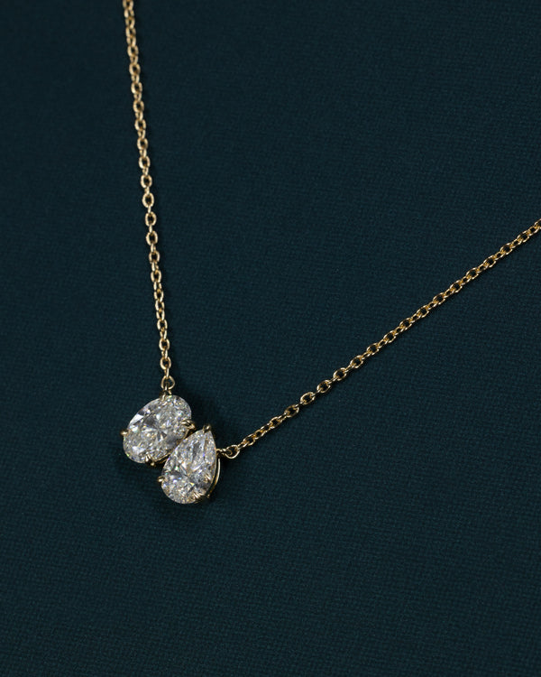2.12 CTW Pear & Emerald Cut Lab-Grown Diamond Toi et Moi Pendant Necklace