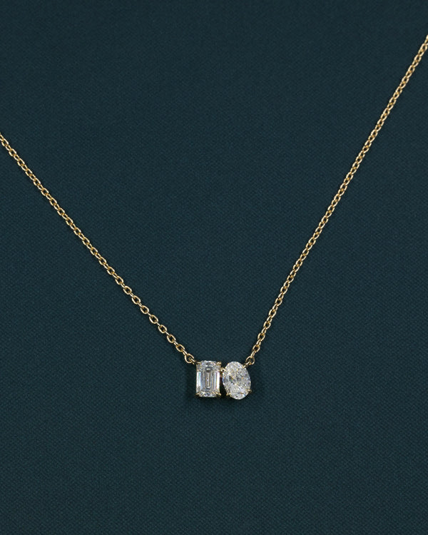 1.08 CTW Emerald & Oval Cut Lab-Grown Diamond Pendant Necklace in Gold