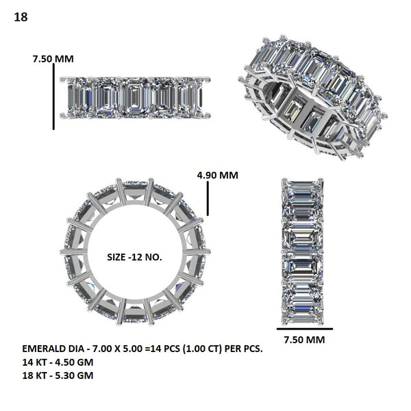 14.00 CT Emerald Cut Lab-Grown Diamond Eternity Band Ring