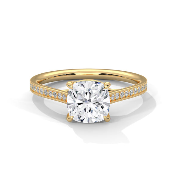 2.13 CT Cushion Cut Lab-Grown Diamond Pave Solitaire Ring