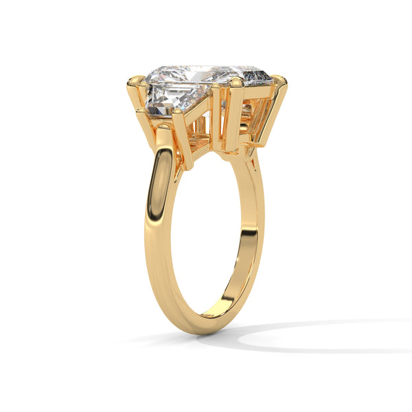 4.05 CT Radiant Cut Lab-Grown Diamond Three-Stone Ring with Trapezoid Side Stones