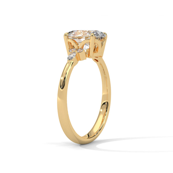 2.11 CT Oval Lab-Grown Diamond Three-Stone Ring with Marquise & Round Accents