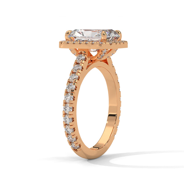 3.33 CT Radiant Cut Halo Lab-Grown Diamond Ring with Round Accent Diamonds