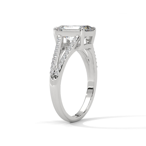 1.93 CT Emerald Cut Lab-Grown Diamond Split Shank Ring with Round Pave Accents