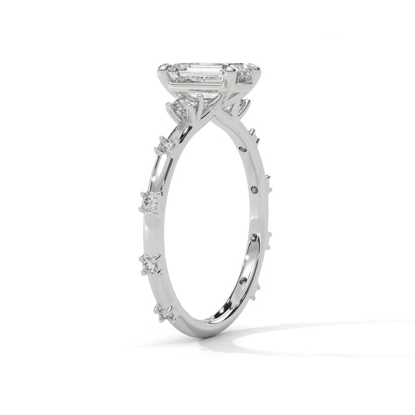 1.25 CT Emerald Cut Lab-Grown Diamond Ring with Round Side Accents